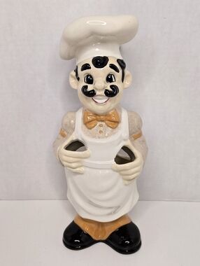 Vintage Jolly Chef Ceramic Utensil Holder Retro Kitsch Cottage Kitchen 11" Tall
